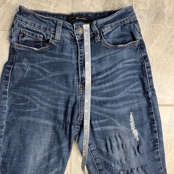 Kancan Dark Wash Raw Hem Distressed 10” High Rise Skinny Jeans Size 26 - Picture 10 of 11